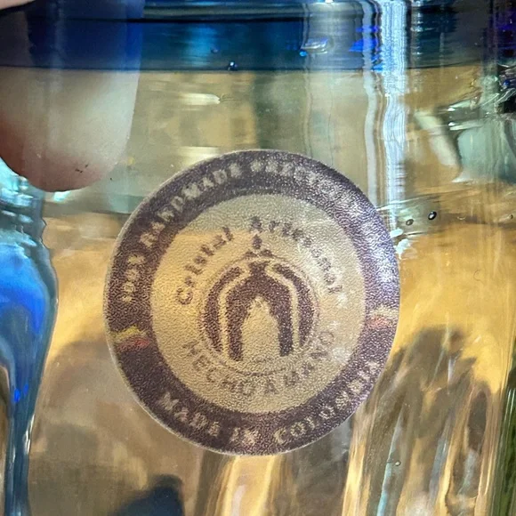 Hand-Blown Mexican Glass Mugs w/Cobalt Blue Rims & Applied Handles,set Of 2 - Picture 8 of 11